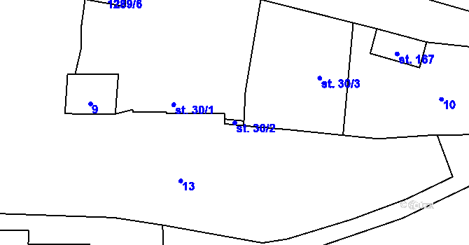 Parcela st. 30/2 v KÚ Jickovice, Katastrální mapa