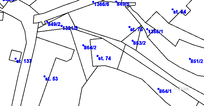 Parcela st. 74 v KÚ Jickovice, Katastrální mapa