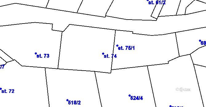 Parcela st. 74 v KÚ Kučeř, Katastrální mapa