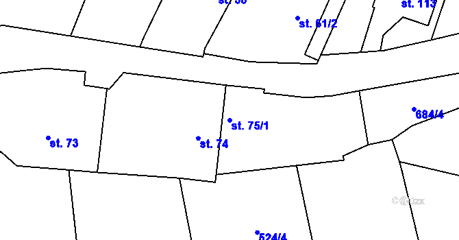 Parcela st. 75/1 v KÚ Kučeř, Katastrální mapa