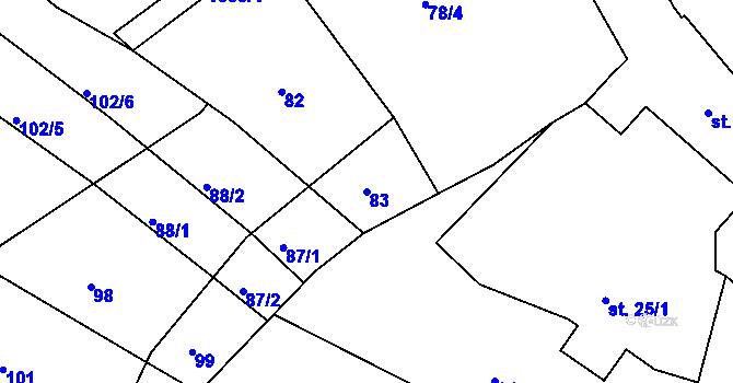 Parcela st. 83 v KÚ Kučeř, Katastrální mapa