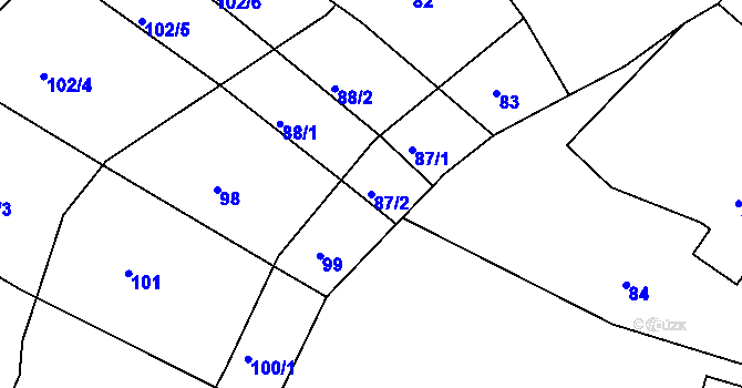 Parcela st. 87/2 v KÚ Kučeř, Katastrální mapa