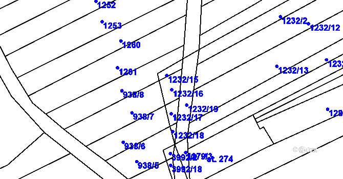 Parcela st. 1232/16 v KÚ Kudlovice, Katastrální mapa