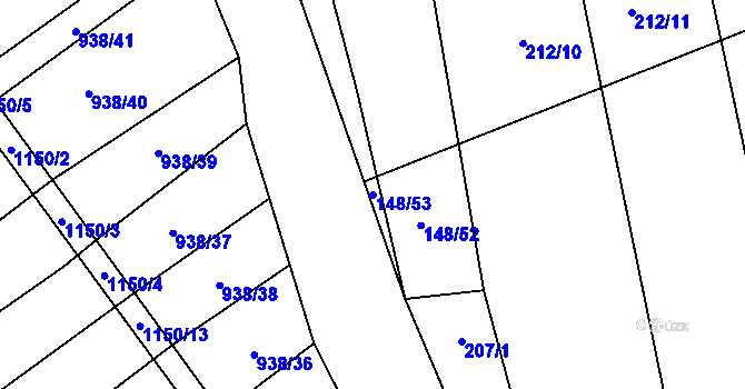 Parcela st. 148/53 v KÚ Kudlovice, Katastrální mapa