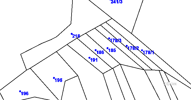Parcela st. 186 v KÚ Kudlovice, Katastrální mapa