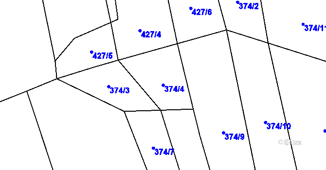 Parcela st. 374/4 v KÚ Kudlovice, Katastrální mapa