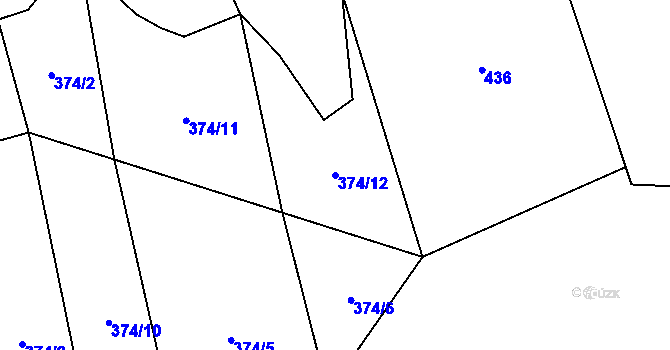 Parcela st. 374/12 v KÚ Kudlovice, Katastrální mapa