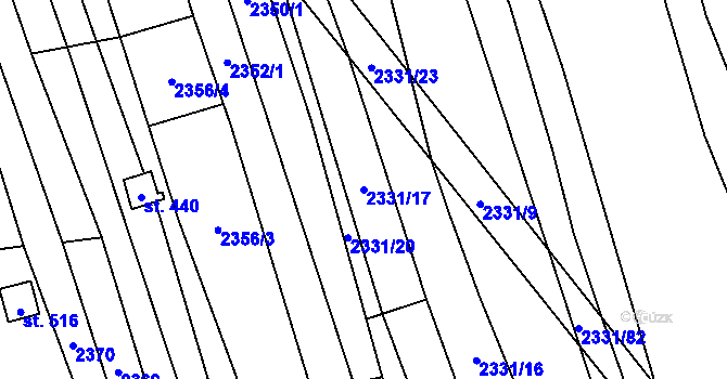 Parcela st. 2331/17 v KÚ Kudlovice, Katastrální mapa