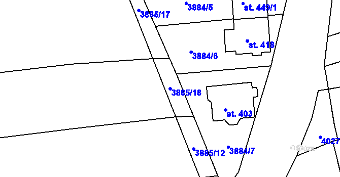 Parcela st. 3885/18 v KÚ Kudlovice, Katastrální mapa