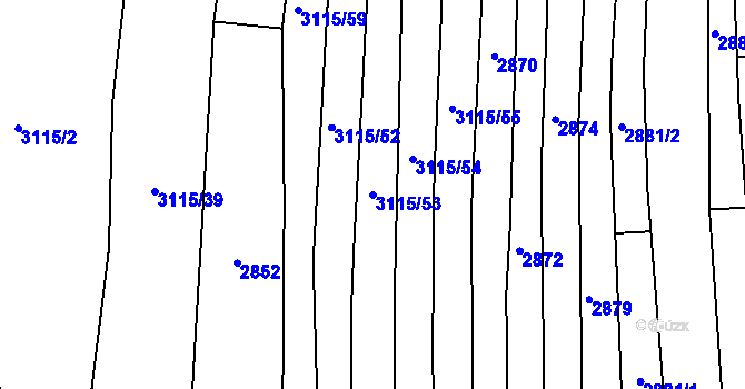 Parcela st. 3115/53 v KÚ Kudlovice, Katastrální mapa