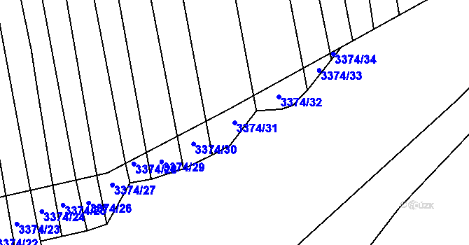 Parcela st. 3374/31 v KÚ Kudlovice, Katastrální mapa