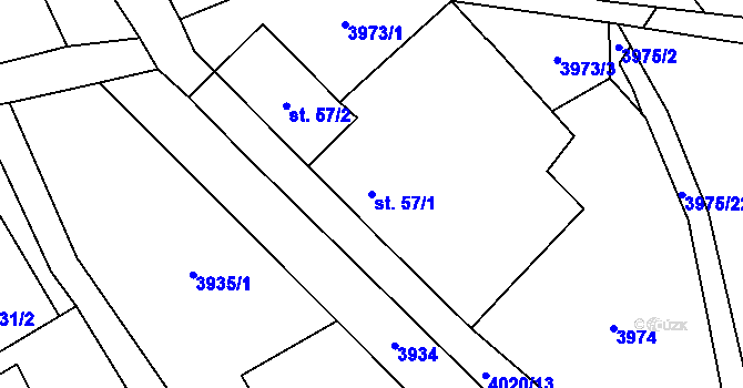 Parcela st. 57/1 v KÚ Kudlovice, Katastrální mapa