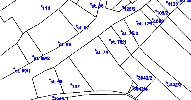 Parcela st. 74 v KÚ Kudlovice, Katastrální mapa