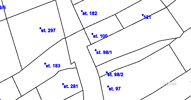 Parcela st. 98/1 v KÚ Kudlovice, Katastrální mapa