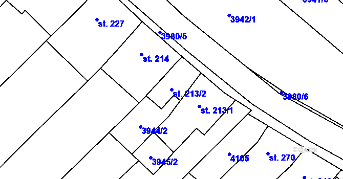 Parcela st. 213/2 v KÚ Kudlovice, Katastrální mapa