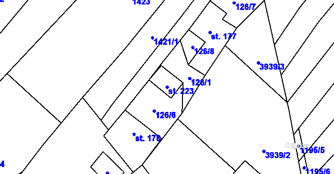 Parcela st. 223 v KÚ Kudlovice, Katastrální mapa