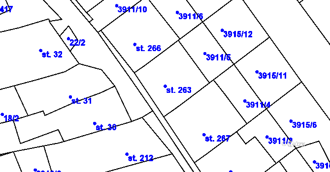 Parcela st. 263 v KÚ Kudlovice, Katastrální mapa