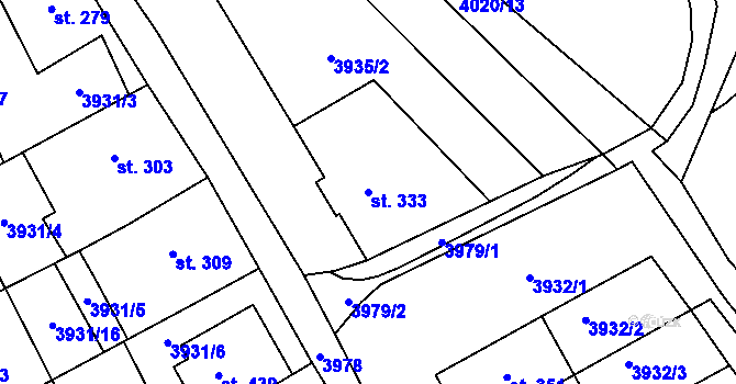 Parcela st. 333 v KÚ Kudlovice, Katastrální mapa