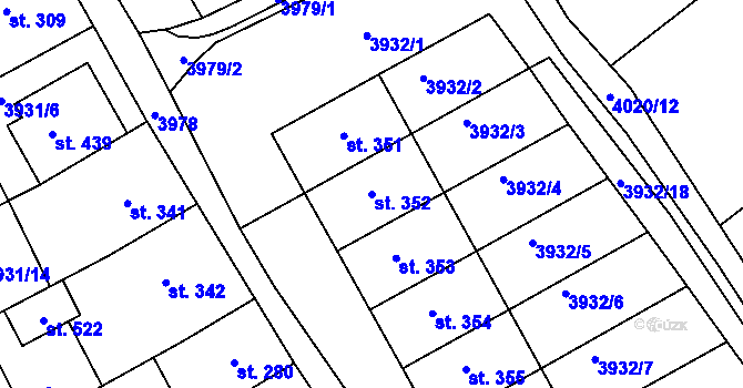 Parcela st. 352 v KÚ Kudlovice, Katastrální mapa