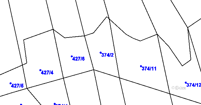 Parcela st. 374/2 v KÚ Kudlovice, Katastrální mapa