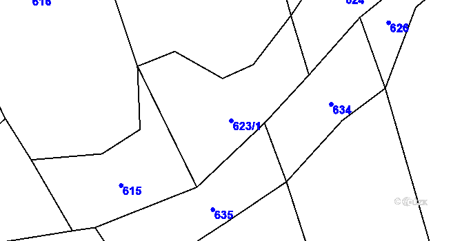 Parcela st. 623/1 v KÚ Kudlovice, Katastrální mapa