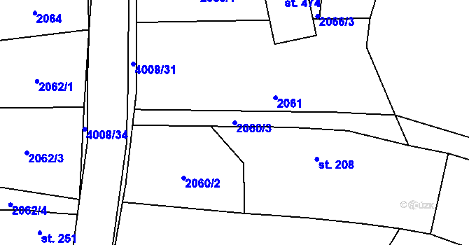 Parcela st. 2060/3 v KÚ Kudlovice, Katastrální mapa