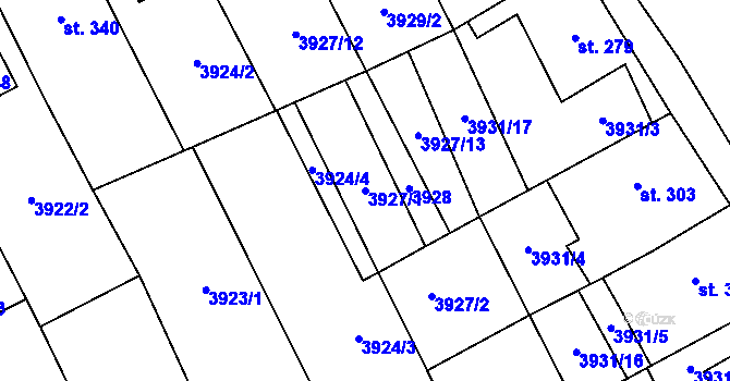 Parcela st. 3927/1 v KÚ Kudlovice, Katastrální mapa