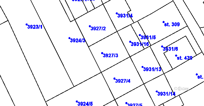 Parcela st. 3927/3 v KÚ Kudlovice, Katastrální mapa
