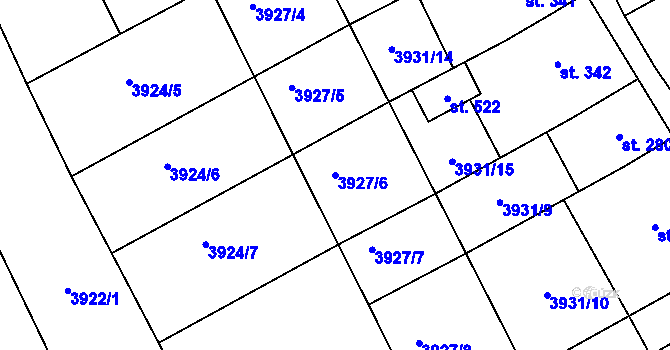 Parcela st. 3927/6 v KÚ Kudlovice, Katastrální mapa