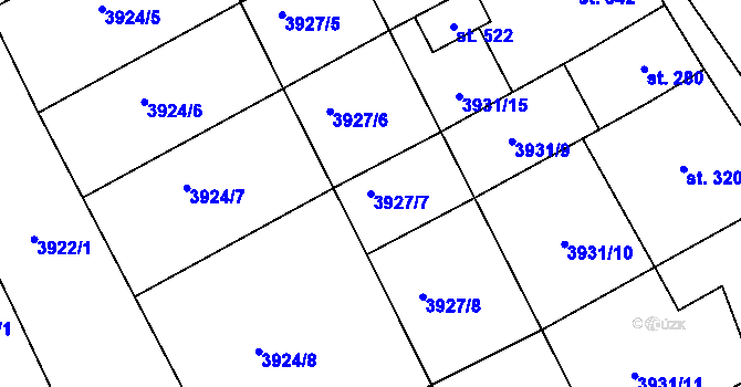 Parcela st. 3927/7 v KÚ Kudlovice, Katastrální mapa