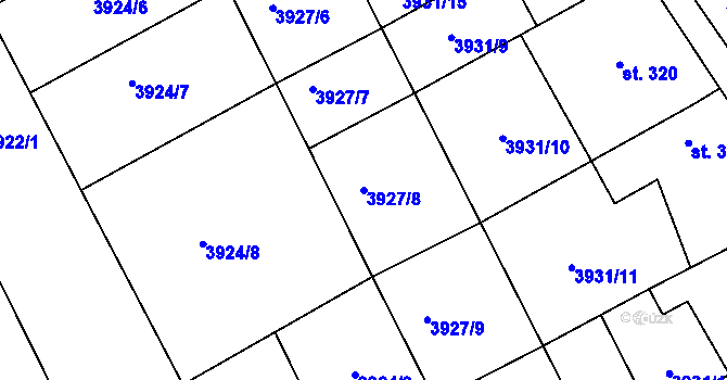 Parcela st. 3927/8 v KÚ Kudlovice, Katastrální mapa