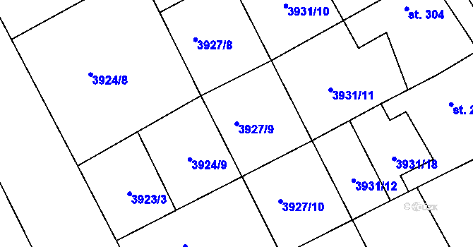 Parcela st. 3927/9 v KÚ Kudlovice, Katastrální mapa