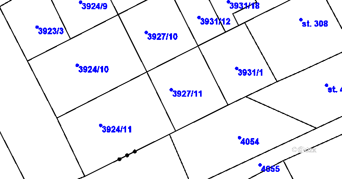 Parcela st. 3927/11 v KÚ Kudlovice, Katastrální mapa