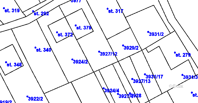 Parcela st. 3927/12 v KÚ Kudlovice, Katastrální mapa