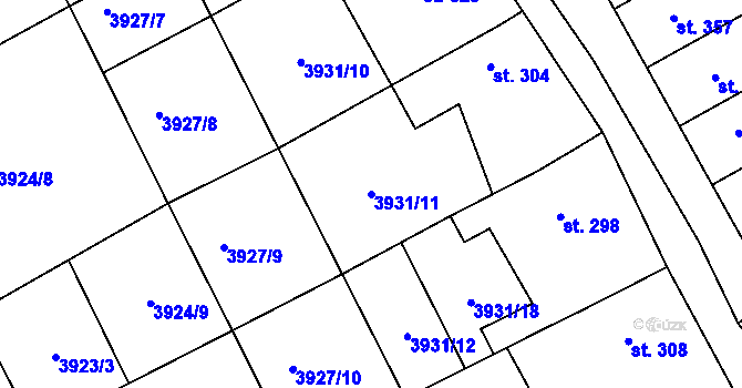 Parcela st. 3931/11 v KÚ Kudlovice, Katastrální mapa
