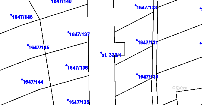 Parcela st. 323/1 v KÚ Kudlovice, Katastrální mapa