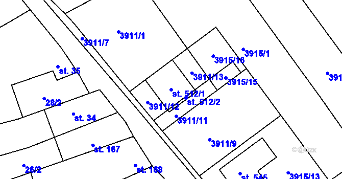 Parcela st. 512/1 v KÚ Kudlovice, Katastrální mapa