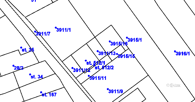 Parcela st. 3911/13 v KÚ Kudlovice, Katastrální mapa
