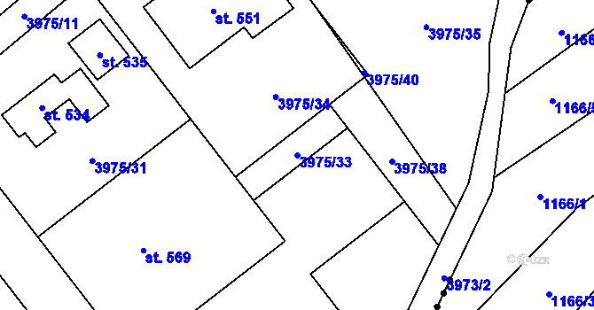 Parcela st. 3975/33 v KÚ Kudlovice, Katastrální mapa
