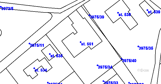 Parcela st. 551 v KÚ Kudlovice, Katastrální mapa