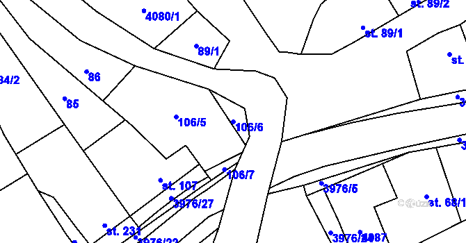 Parcela st. 106/6 v KÚ Kudlovice, Katastrální mapa