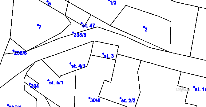 Parcela st. 3 v KÚ Kuchař, Katastrální mapa