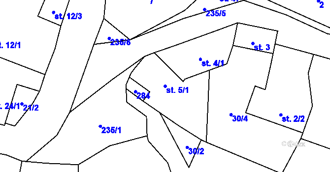 Parcela st. 5/1 v KÚ Kuchař, Katastrální mapa