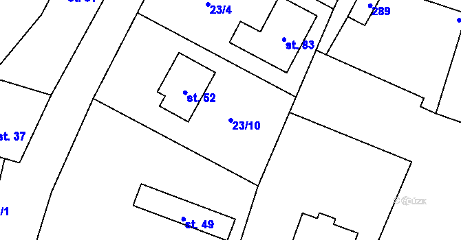 Parcela st. 23/10 v KÚ Kuchař, Katastrální mapa