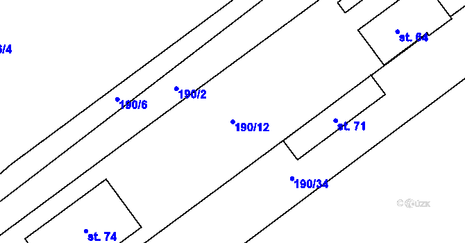 Parcela st. 190/12 v KÚ Kuchař, Katastrální mapa
