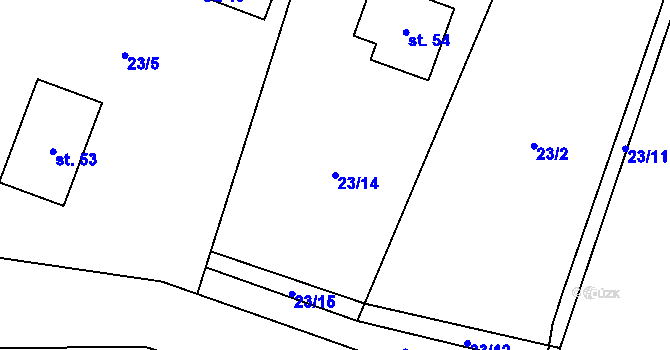 Parcela st. 23/14 v KÚ Kuchař, Katastrální mapa