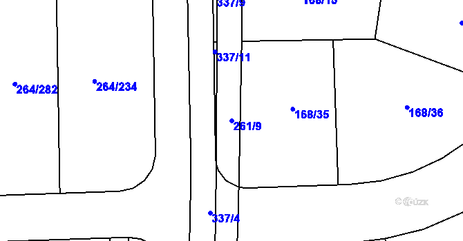 Parcela st. 261/9 v KÚ Kuchař, Katastrální mapa
