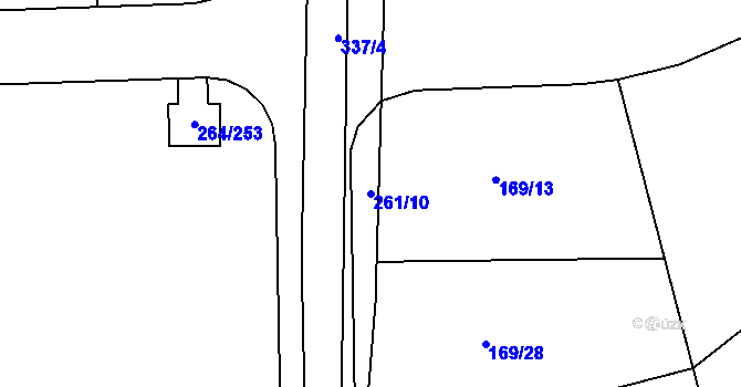 Parcela st. 261/10 v KÚ Kuchař, Katastrální mapa