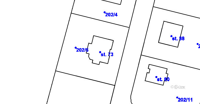 Parcela st. 73 v KÚ Kuchař, Katastrální mapa