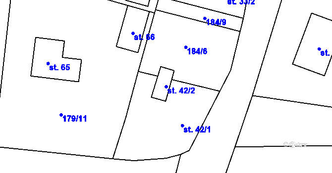 Parcela st. 42/2 v KÚ Kuchař, Katastrální mapa